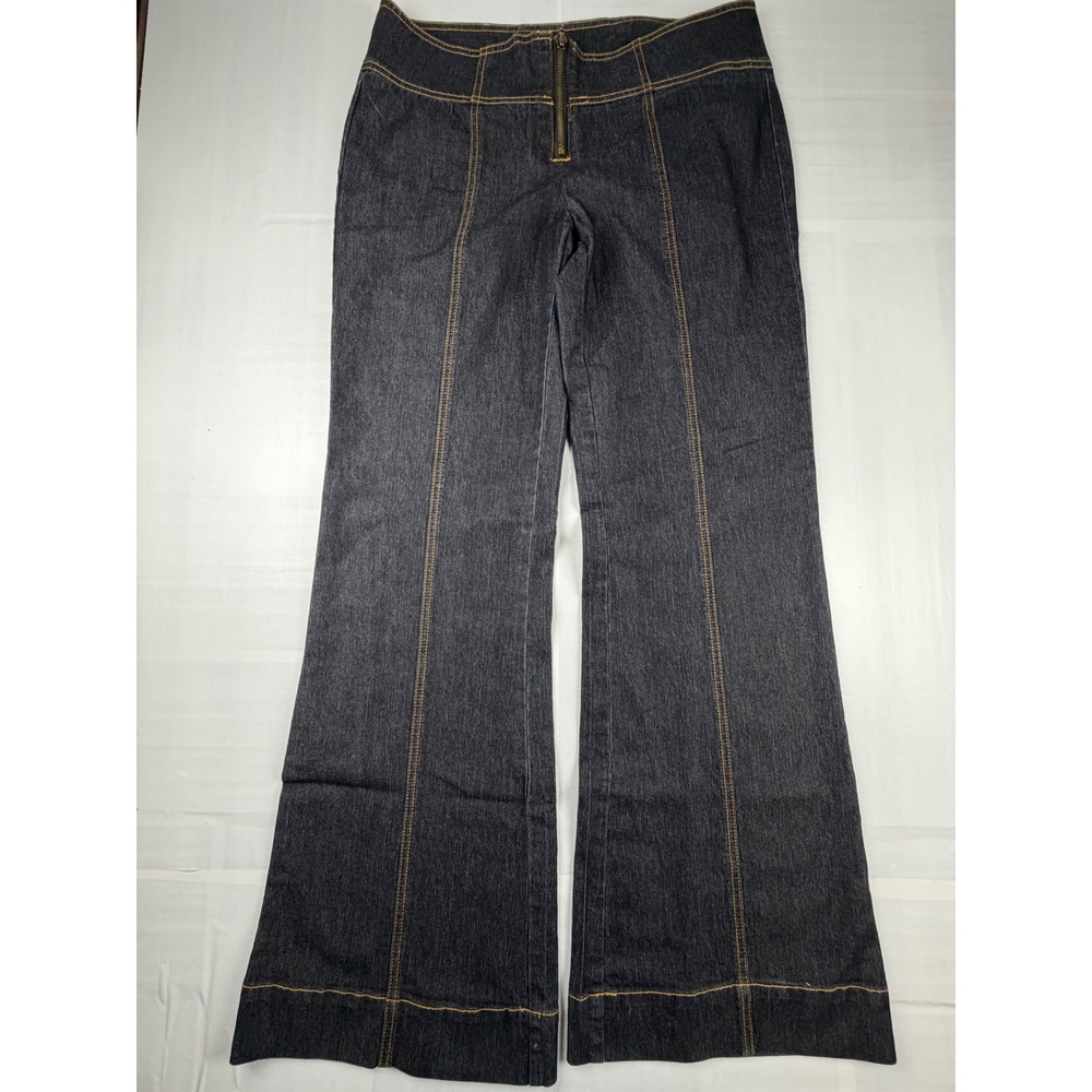 Bisou Bisou Michele Bohbot Dark Wash Flare Jeans Contrast Stitch Size 8